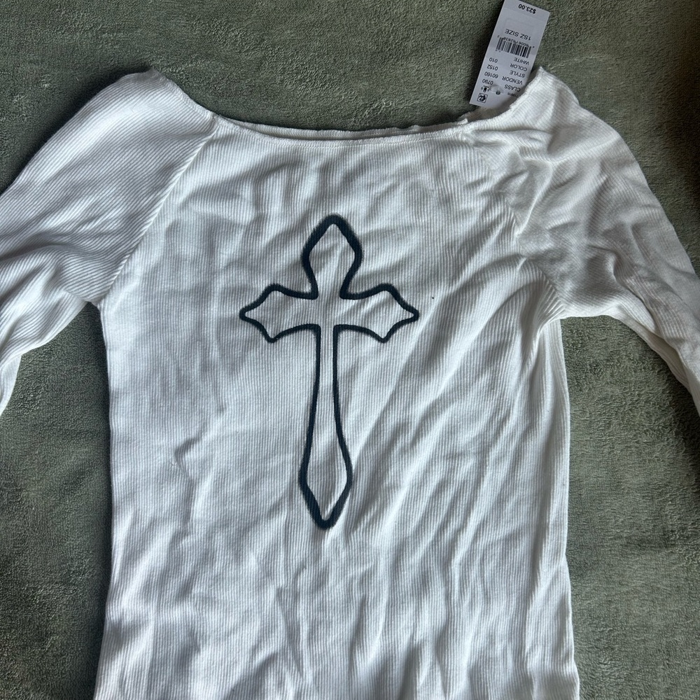 PacSun White Fitted Graphic Bodysuit 3/4 Sleeve